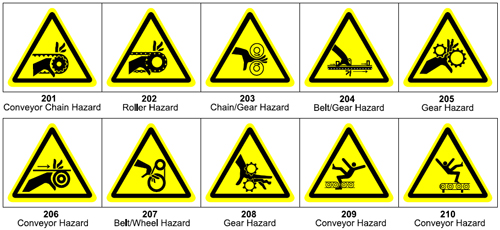 Graphic pictograms make your ANSI warning label more effective - 200 Gear/Pully/Belt/Chain/Roller Pictograms