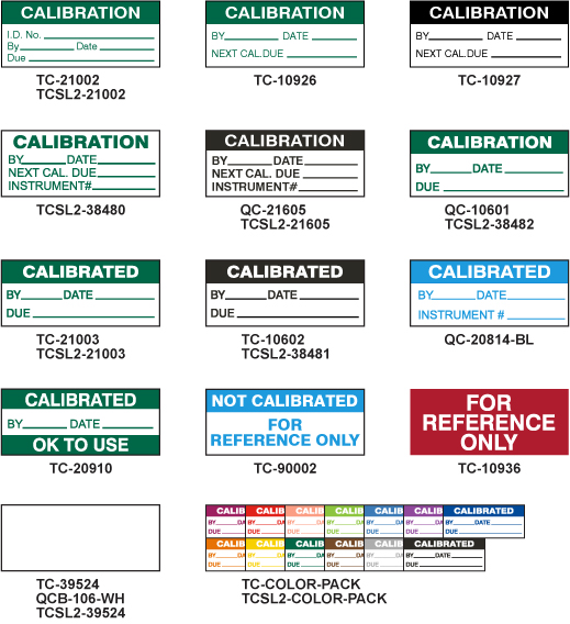 STRANCO INC TC-21002-R250 Calibration Label,ENG,Green/White,PK250 